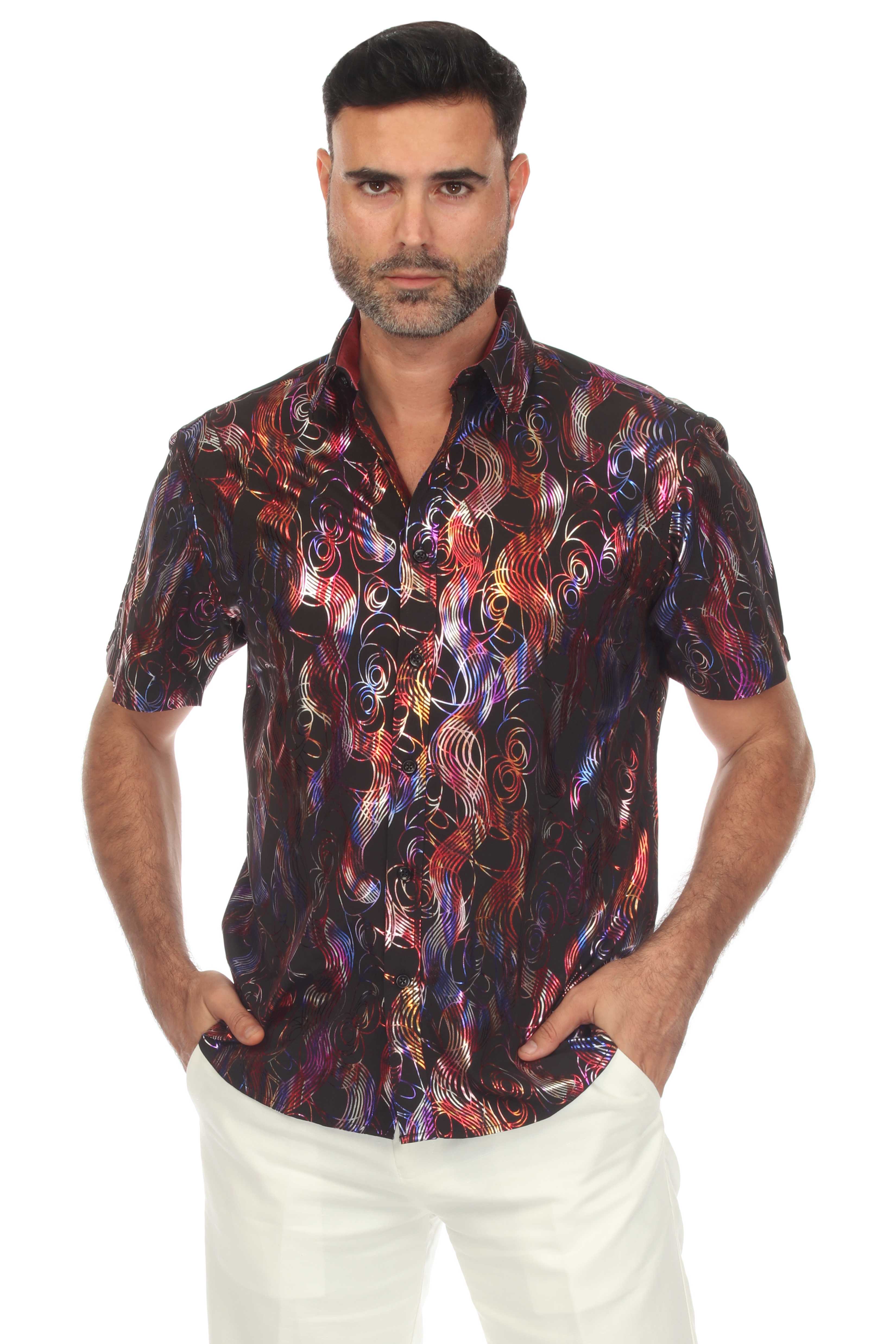 Mojito Men's Stylish Novelty Metallic Print Poly Stretch Party