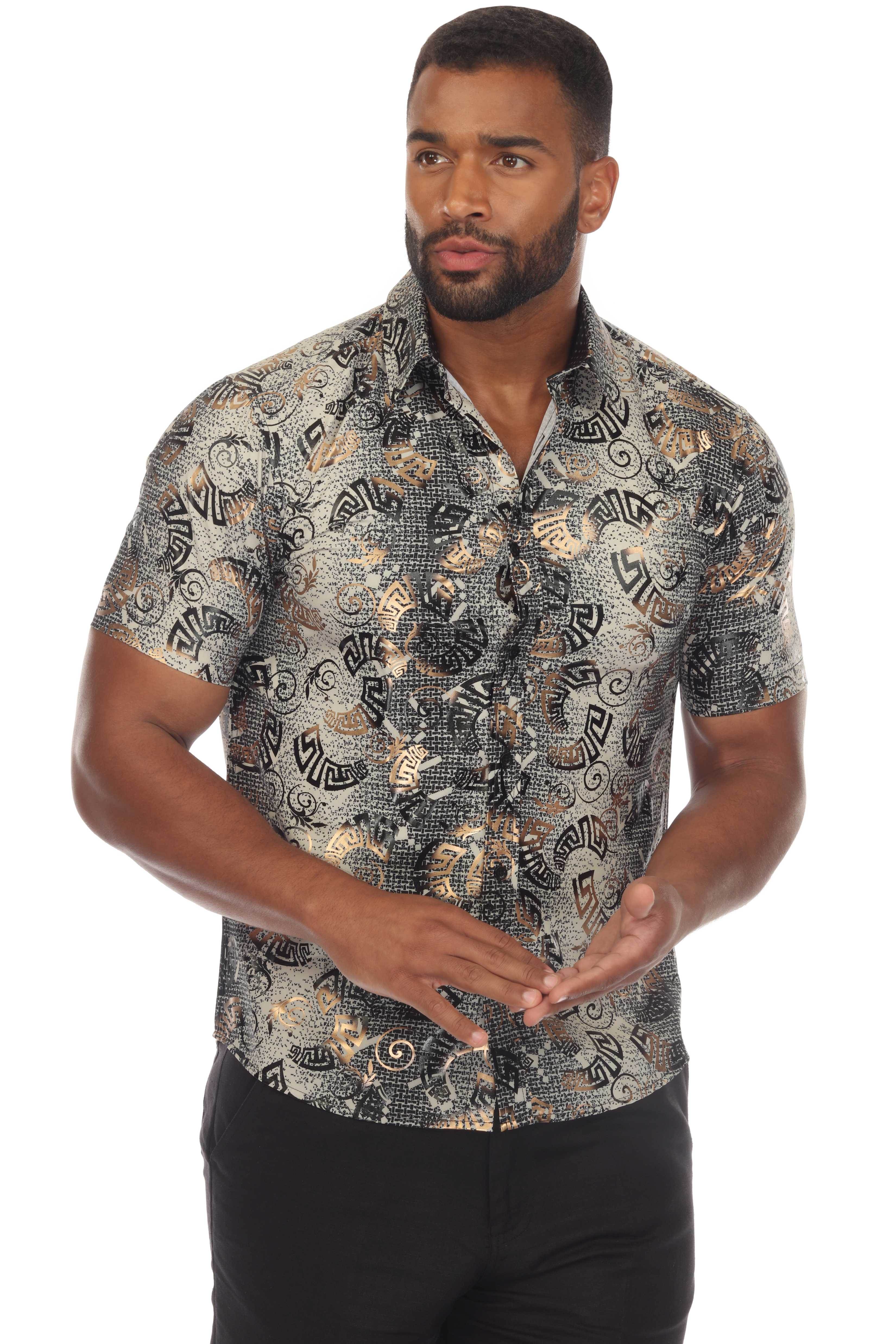 Mojito Men's Stylish Novelty Metallic Print Poly Stretch Party Shirt