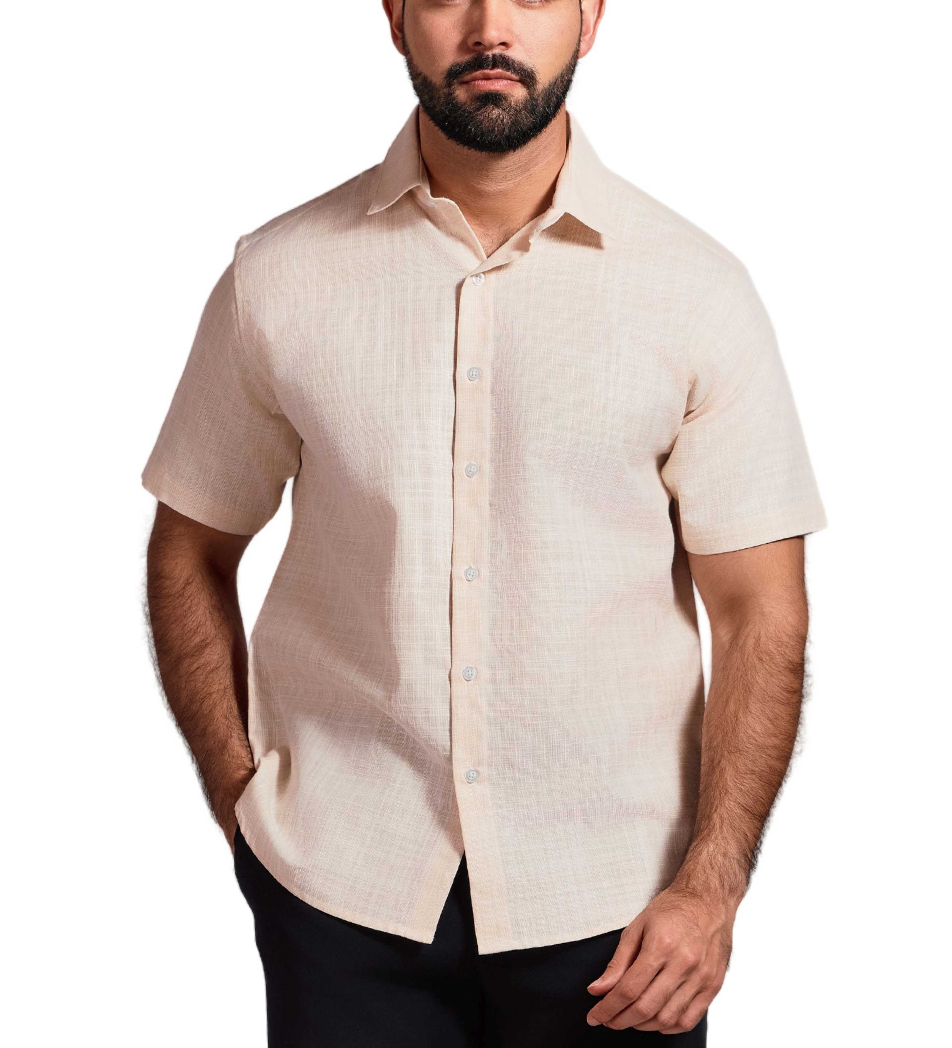 Cross Hatch Linen Blend Short Sleeve Shirt