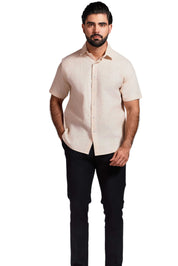 Cross Hatch Linen Blend Short Sleeve Shirt