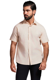 Cross Hatch Linen Blend Short Sleeve Shirt