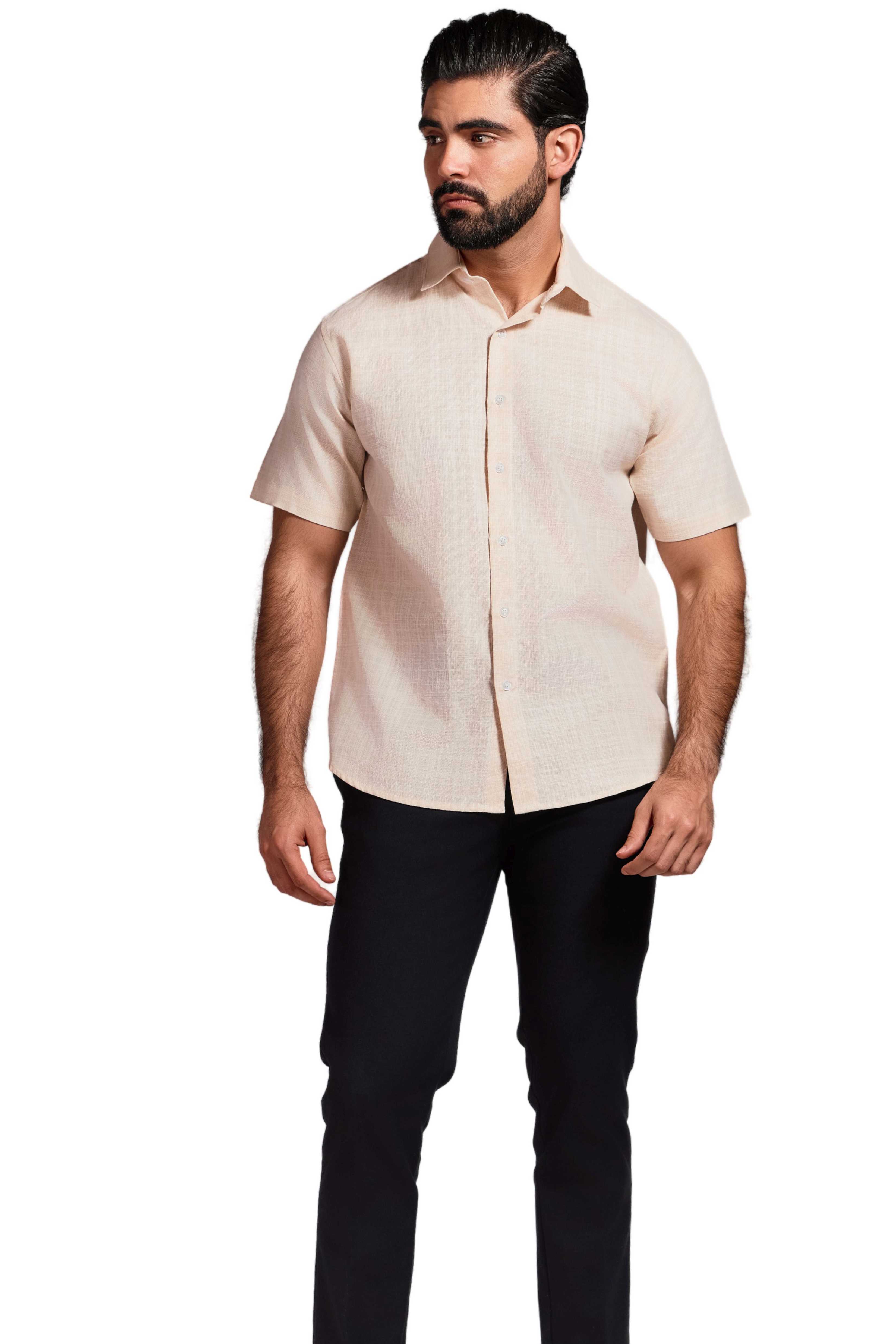 Cross Hatch Linen Blend Short Sleeve Shirt