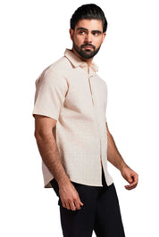 Cross Hatch Linen Blend Short Sleeve Shirt