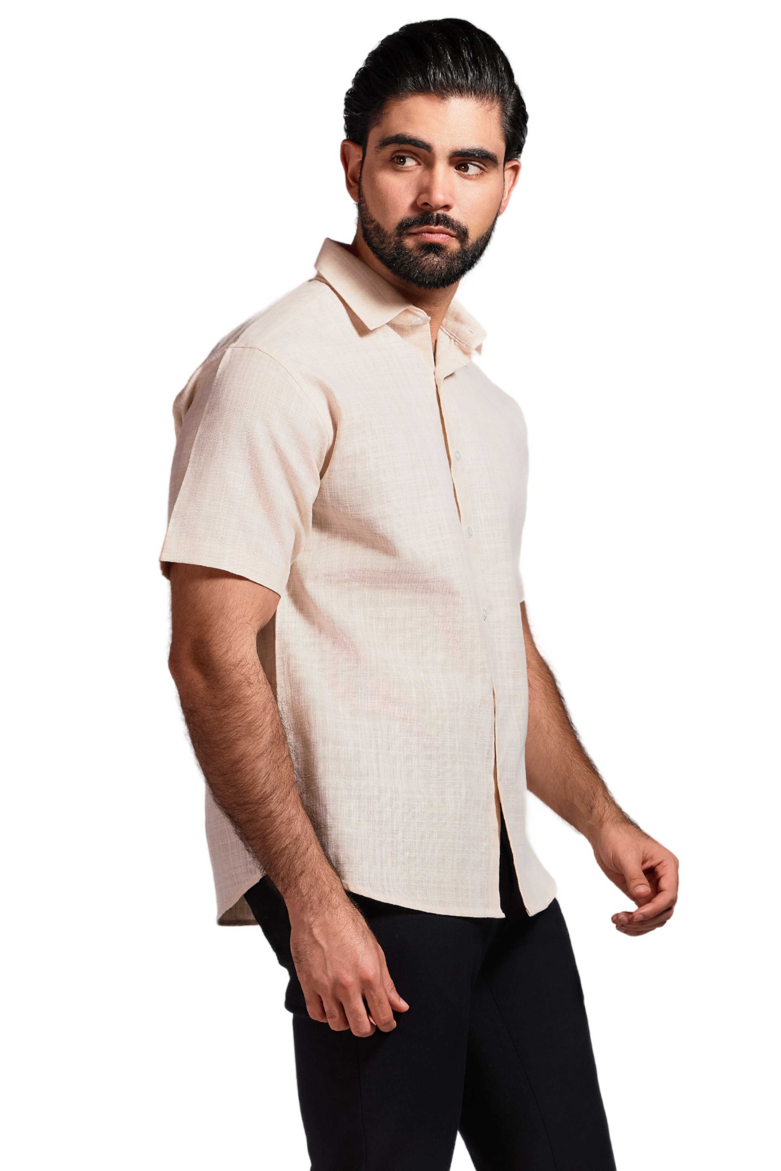 Cross Hatch Linen Blend Short Sleeve Shirt