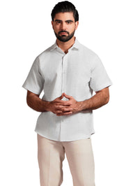 Cross Hatch Linen Blend Short Sleeve Shirt