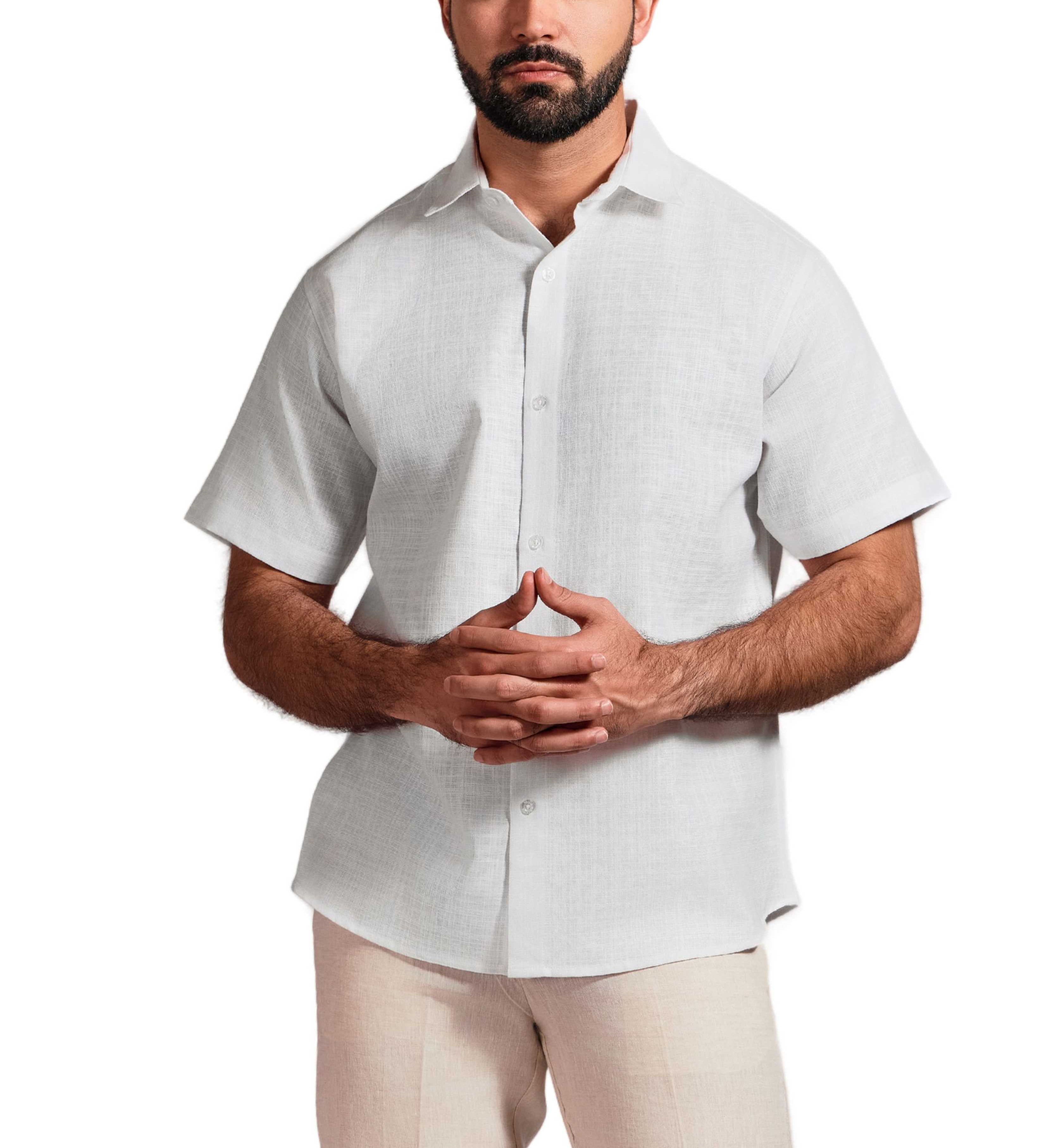 Cross Hatch Linen Blend Short Sleeve Shirt