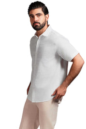 Cross Hatch Linen Blend Short Sleeve Shirt