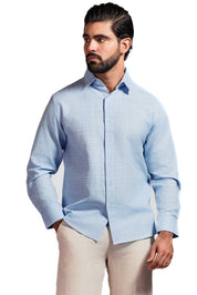 Cross Hatch Linen Blend Long Sleeve Shirt