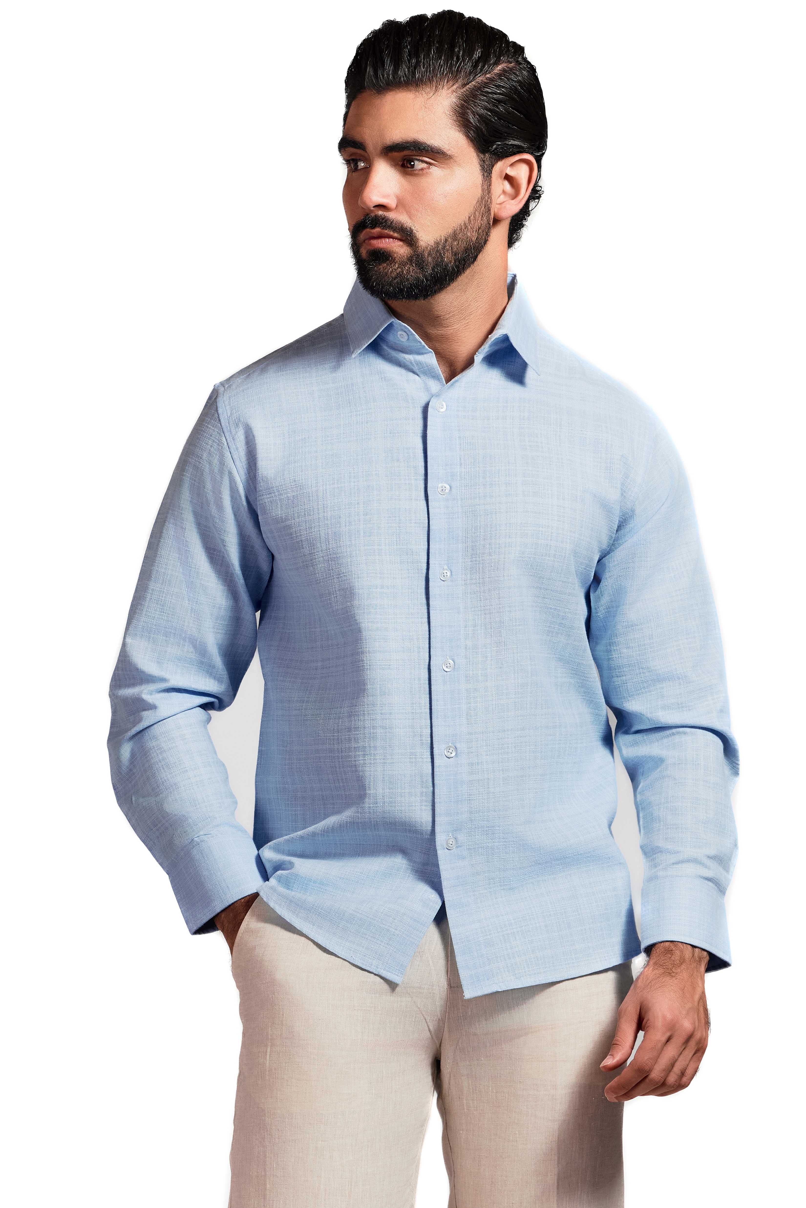 Cross Hatch Linen Blend Long Sleeve Shirt