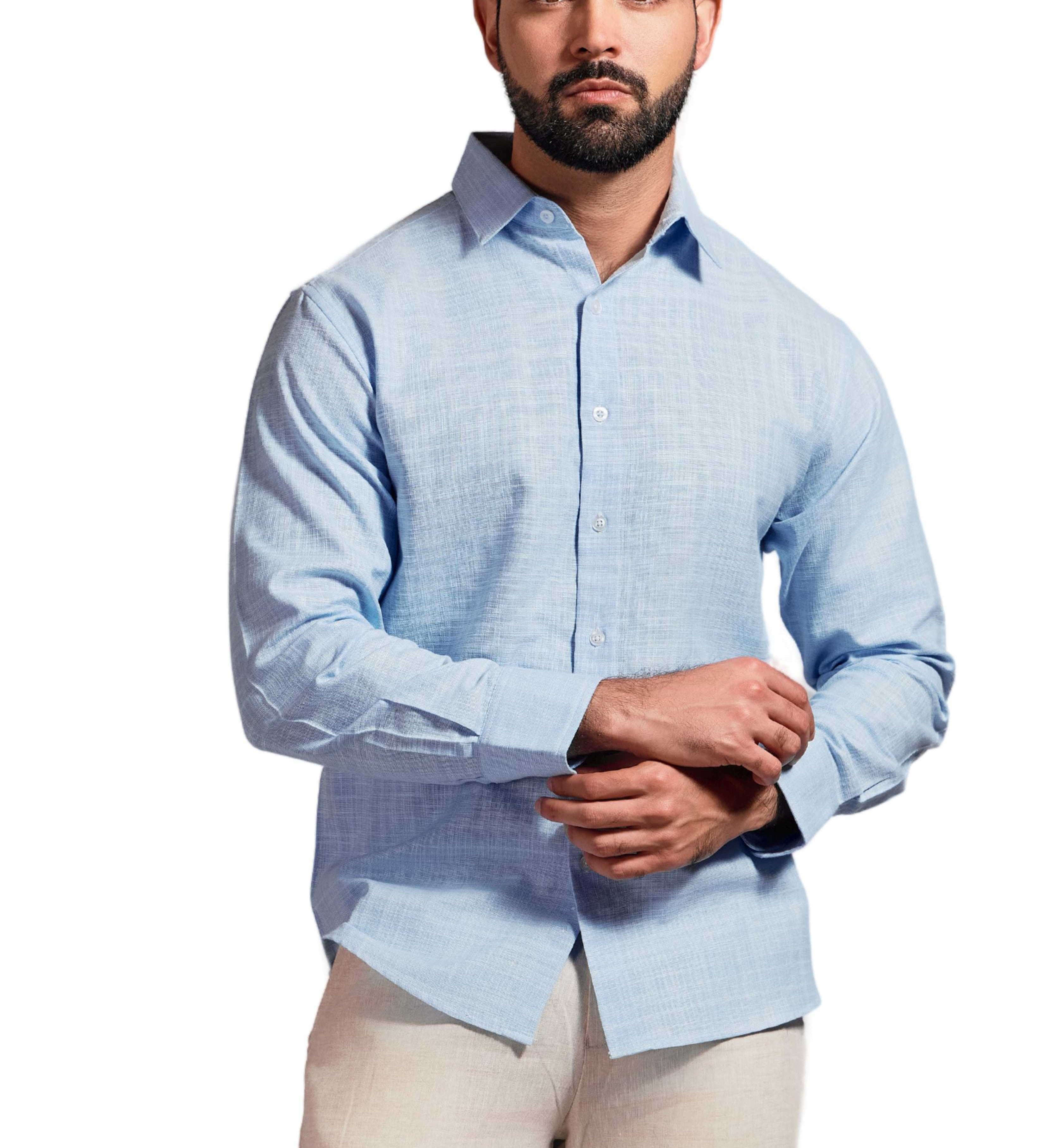 Cross Hatch Linen Blend Long Sleeve Shirt