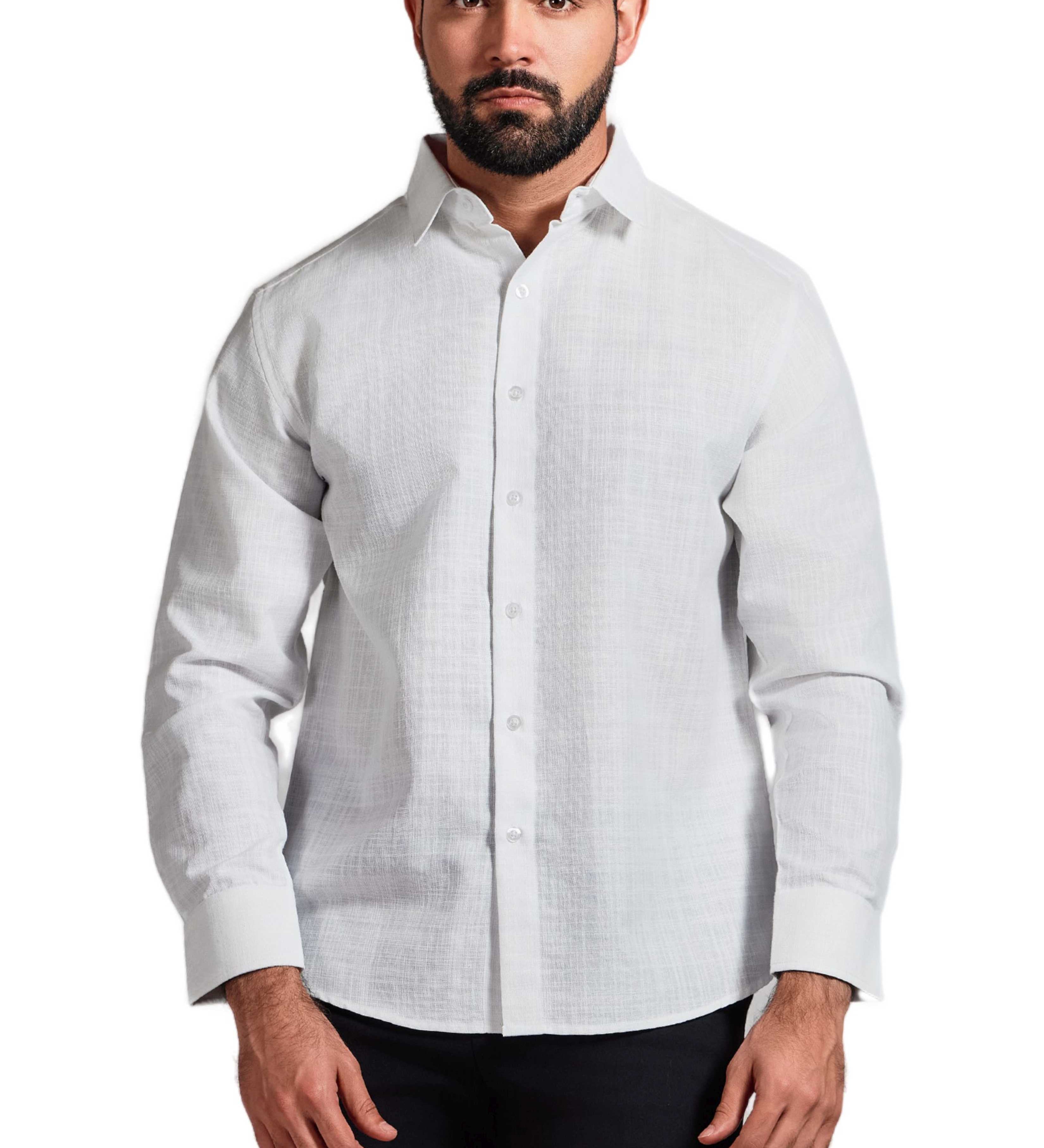 Cross Hatch Linen Blend Long Sleeve Shirt