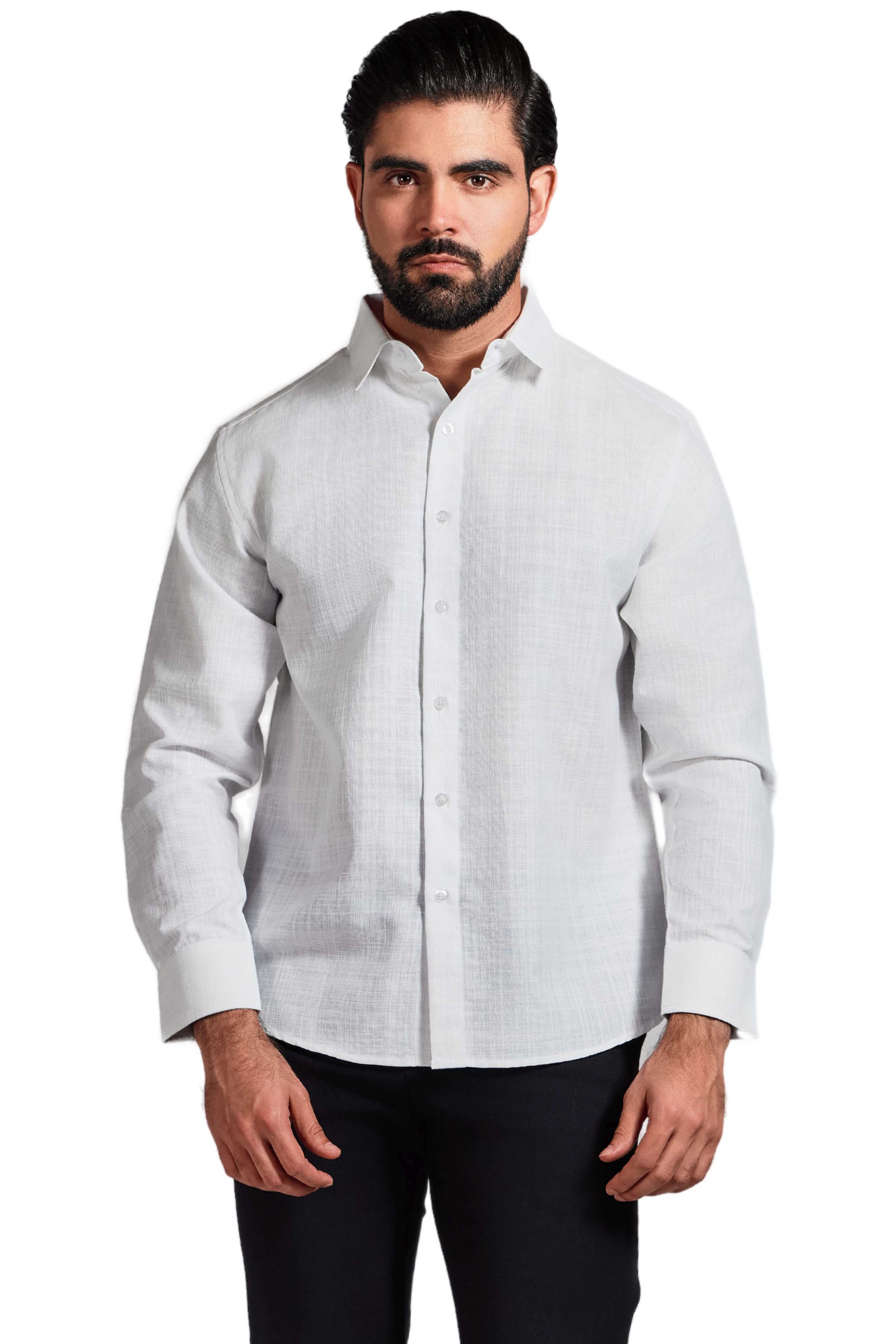 Cross Hatch Linen Blend Long Sleeve Shirt