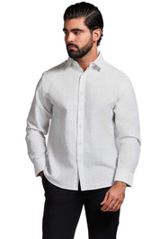 Cross Hatch Linen Blend Long Sleeve Shirt