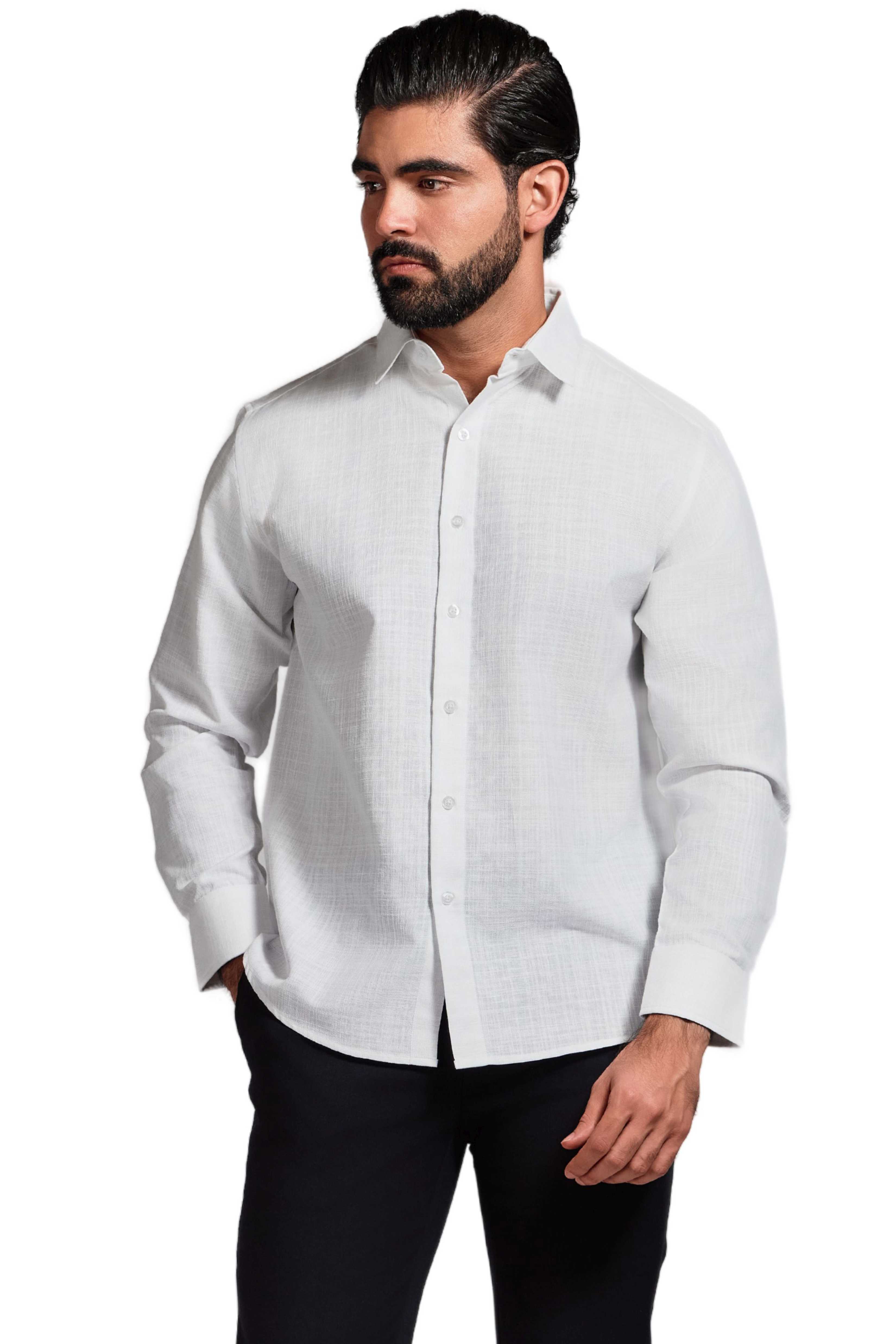 Cross Hatch Linen Blend Long Sleeve Shirt