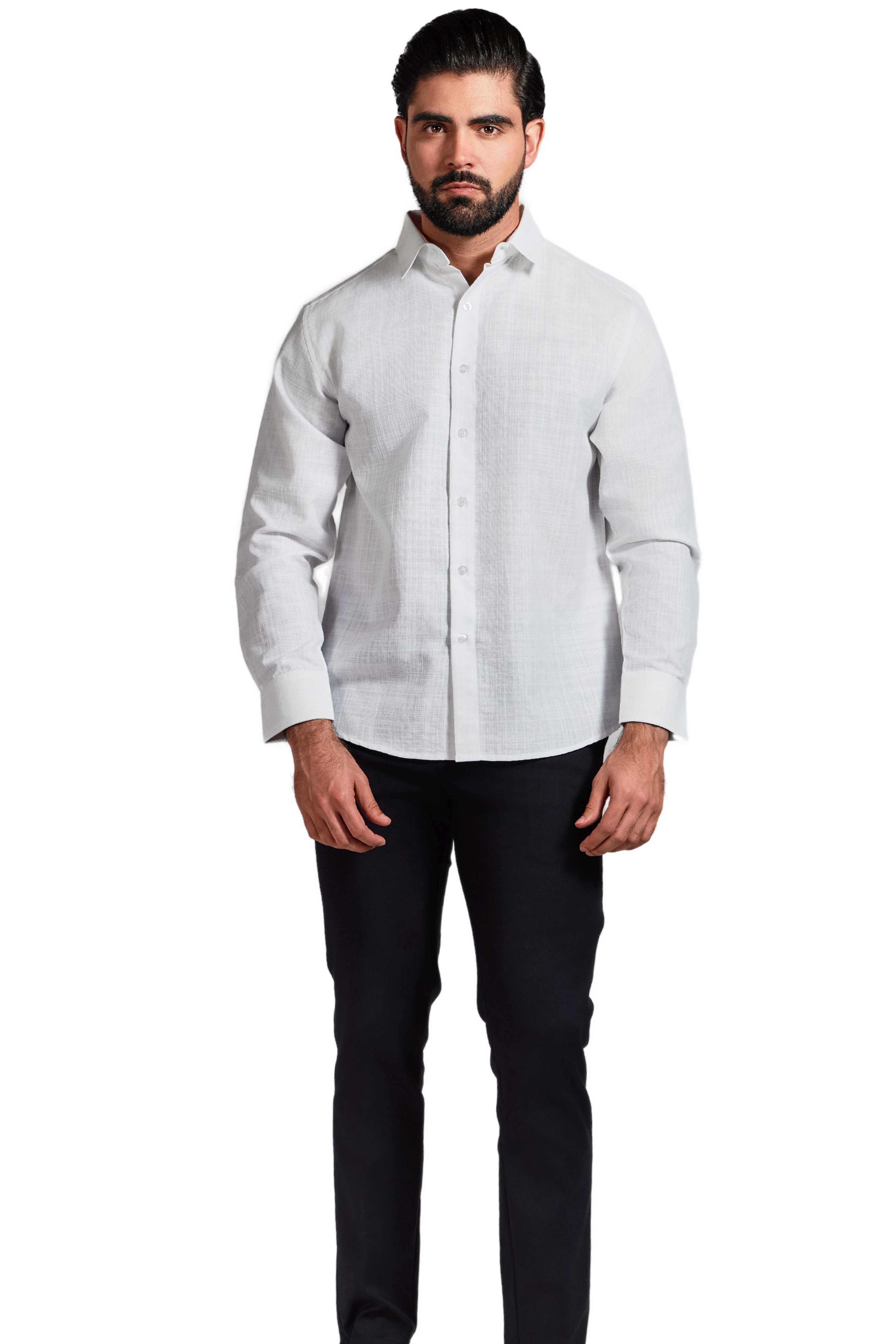 Cross Hatch Linen Blend Long Sleeve Shirt