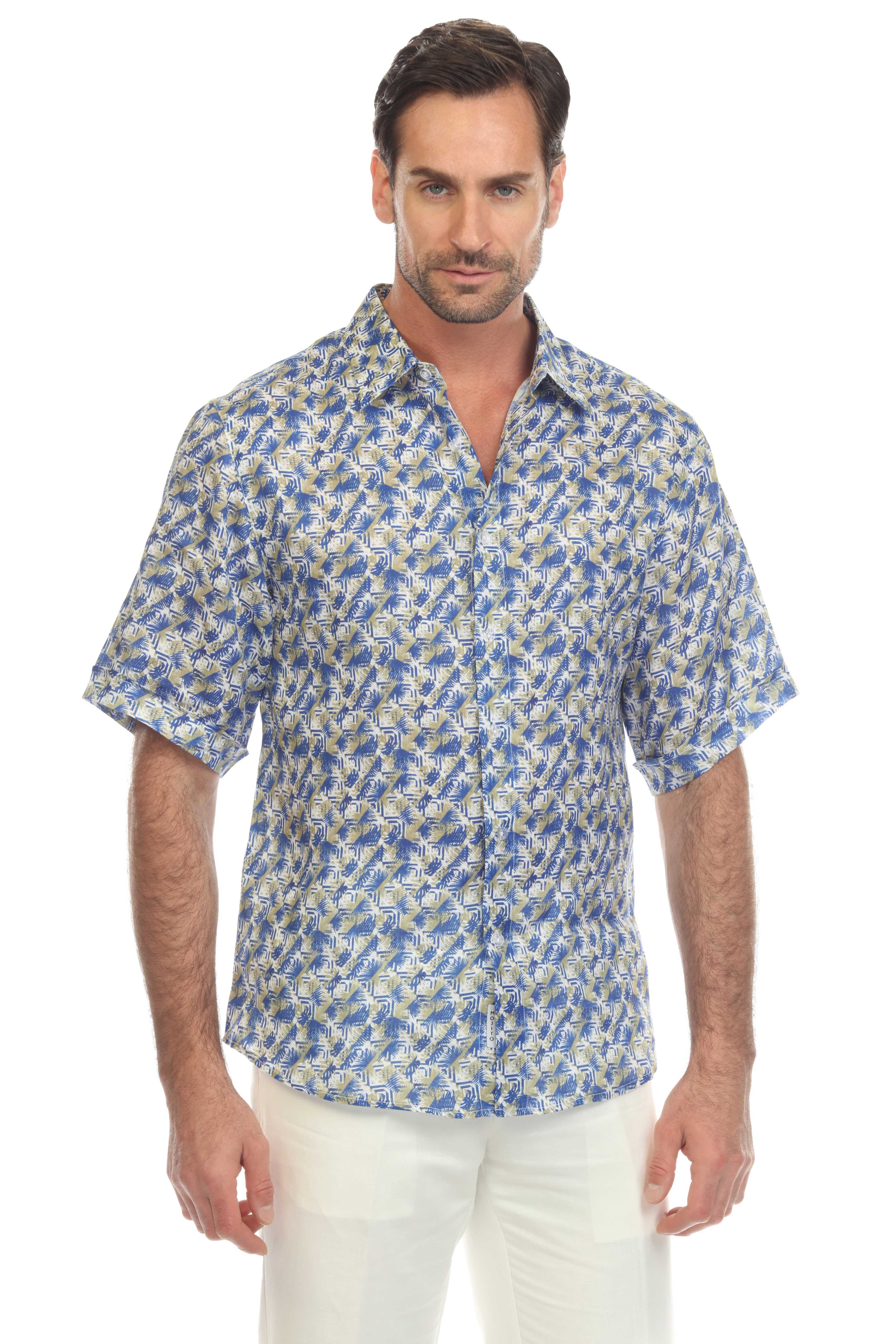 Casual Print 100% Linen Shirt Short Sleeve Button Down