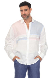 Casual Multi Color Block Design 100% Linen Shirt Long Sleeve