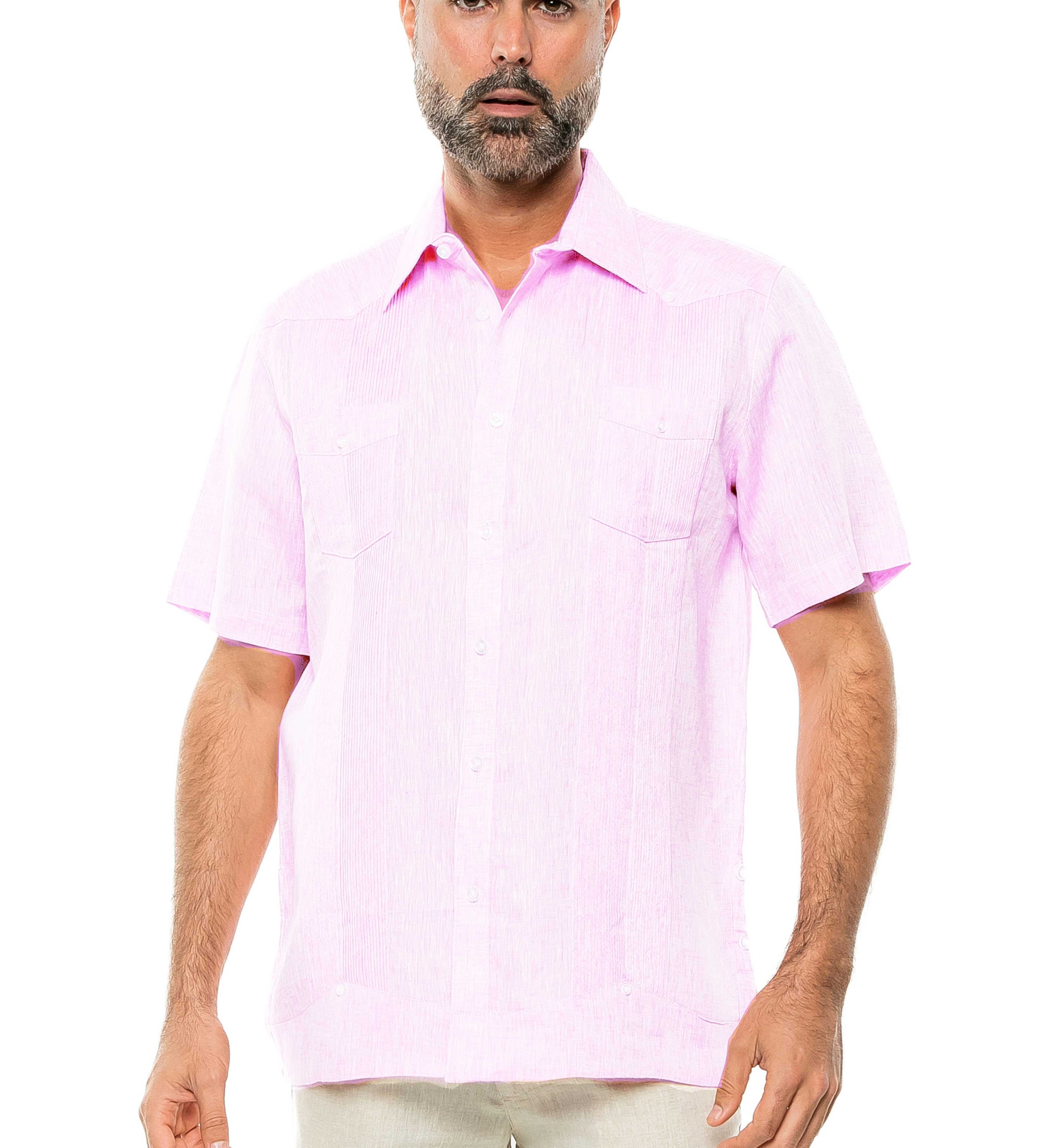 Mojito Men's Yarn Dye 100% Linen Guayabera Shirt Short Sleeve 2 Pocket Design