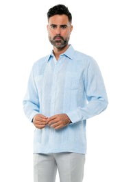 Mojito Men's Yarn Dye 100% Linen Guayabera Shirt Long Sleeve 2 Pocket Design