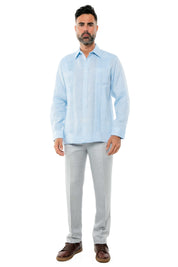 Mojito Men's Yarn Dye 100% Linen Guayabera Shirt Long Sleeve 2 Pocket Design