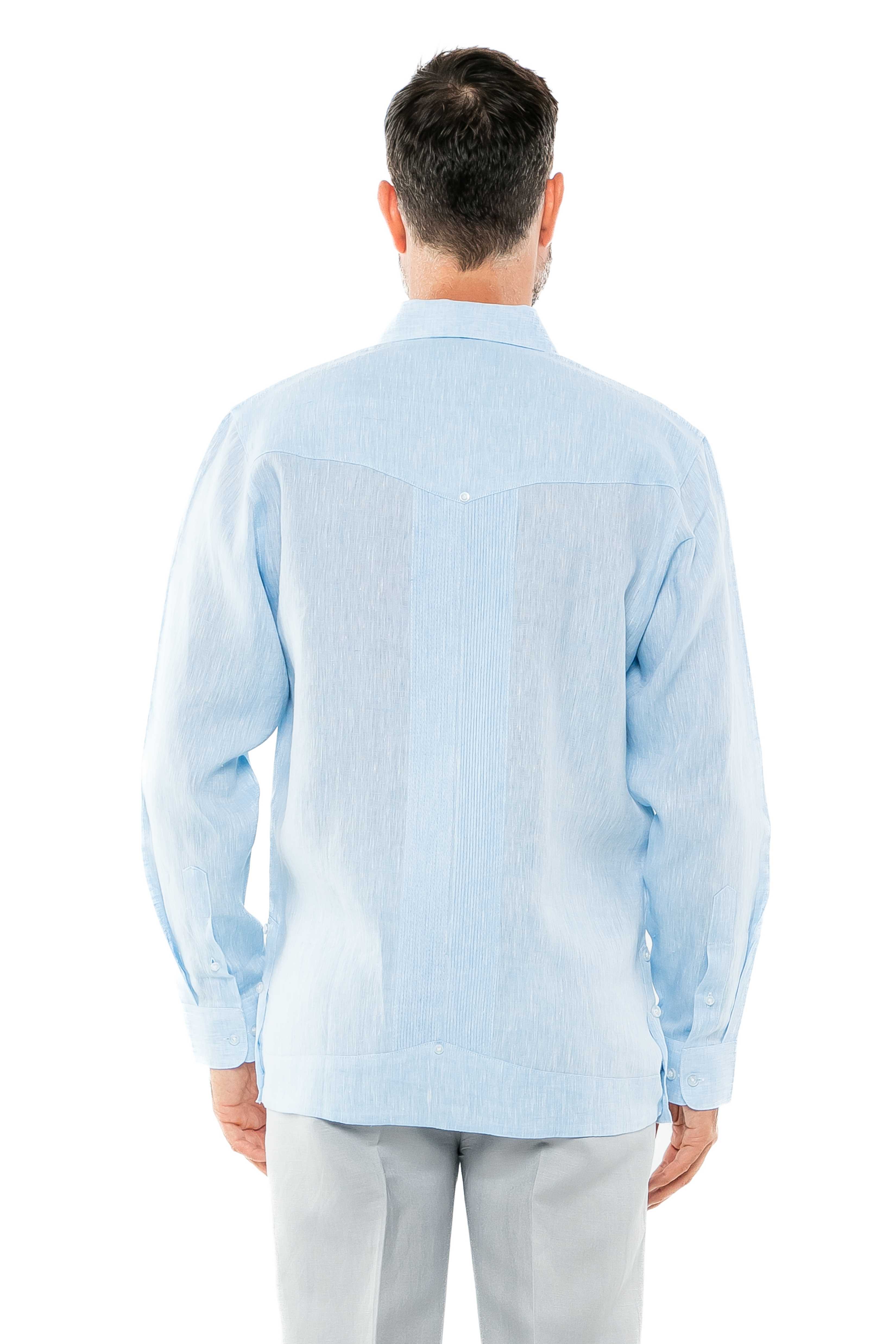 Mojito Men's Yarn Dye 100% Linen Guayabera Shirt Long Sleeve 2 Pocket Design