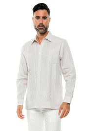 Mojito Men's Yarn Dye 100% Linen Guayabera Shirt Long Sleeve 2 Pocket Design