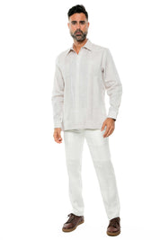 Mojito Men's Yarn Dye 100% Linen Guayabera Shirt Long Sleeve 2 Pocket Design