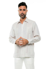 Mojito Men's Yarn Dye 100% Linen Guayabera Shirt Long Sleeve 2 Pocket Design