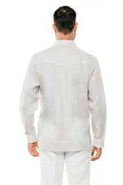 Mojito Men's Yarn Dye 100% Linen Guayabera Shirt Long Sleeve 2 Pocket Design