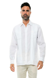 Mojito Men's Yarn Dye 100% Linen Guayabera Shirt Long Sleeve 2 Pocket Design