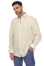 Mojito Casual Patchwork Design 100% Linen Shirt Long Sleeve