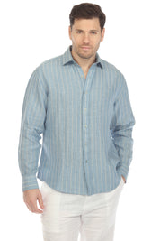 Mojito Men's Causal Pinstripe Shirt 100% Linen Long Sleeve Button Down