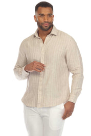 Mojito Men's Causal Pinstripe Shirt 100% Linen Long Sleeve Button Down