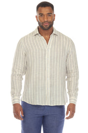 Men's Causal Pinstripe Shirt 100% Linen Long Sleeve Button Down