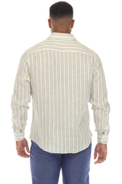 Men's Causal Pinstripe Shirt 100% Linen Long Sleeve Button Down