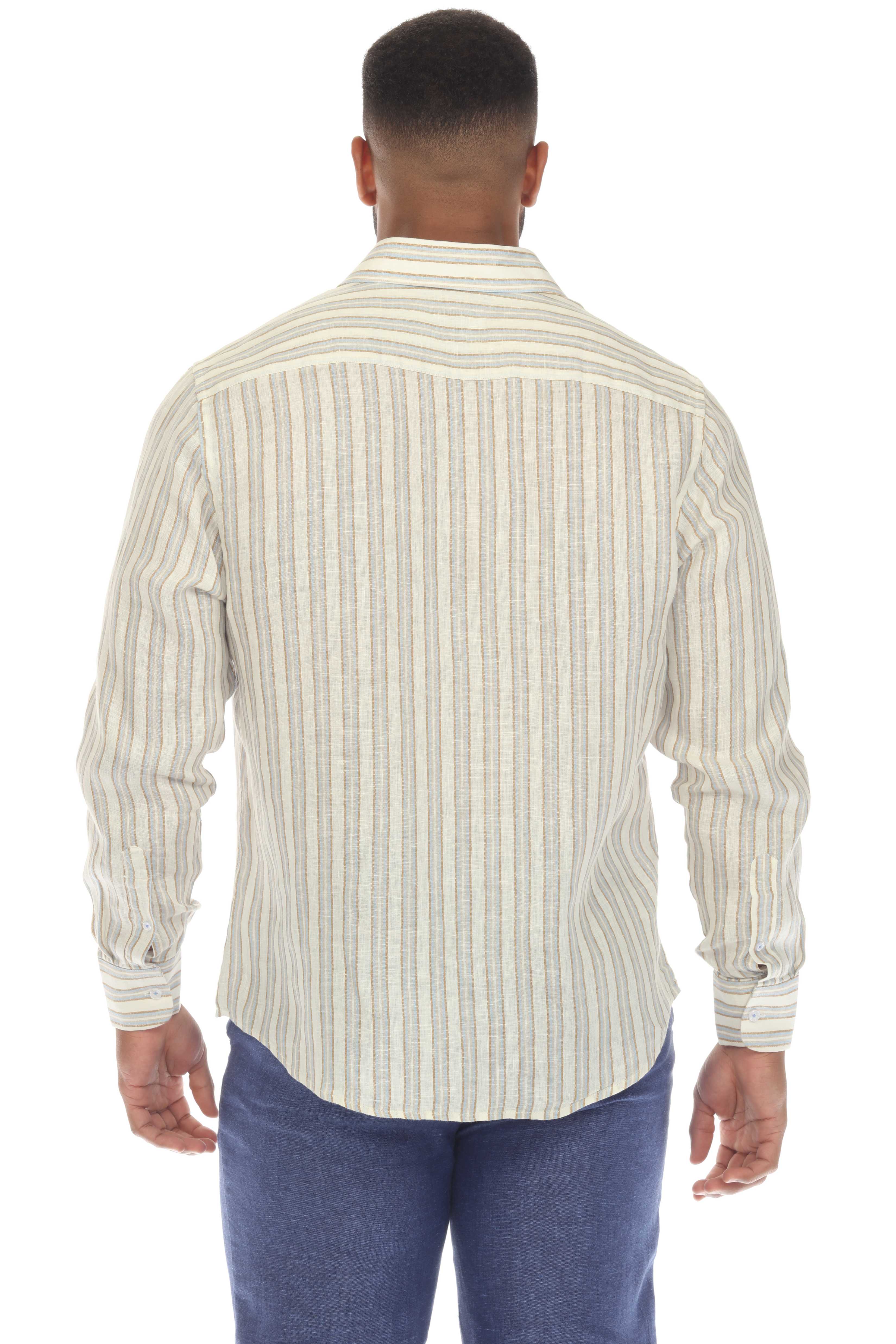 Men's Causal Pinstripe Shirt 100% Linen Long Sleeve Button Down