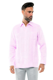 Mojito Men's Yarn Dye 100% Linen Guayabera Shirt Long Sleeve 2 Pocket Design