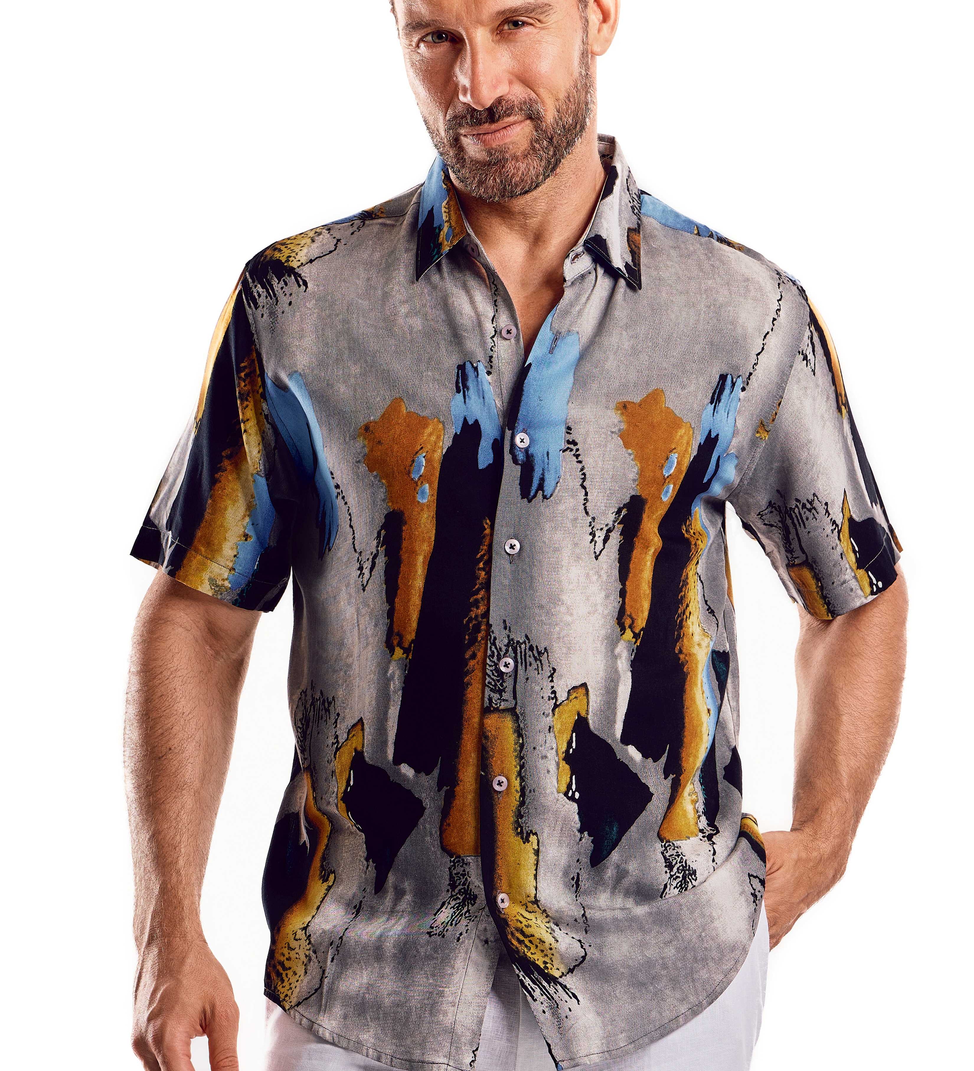 Short-Sleeve Multicolor Boho Abstract Shirt