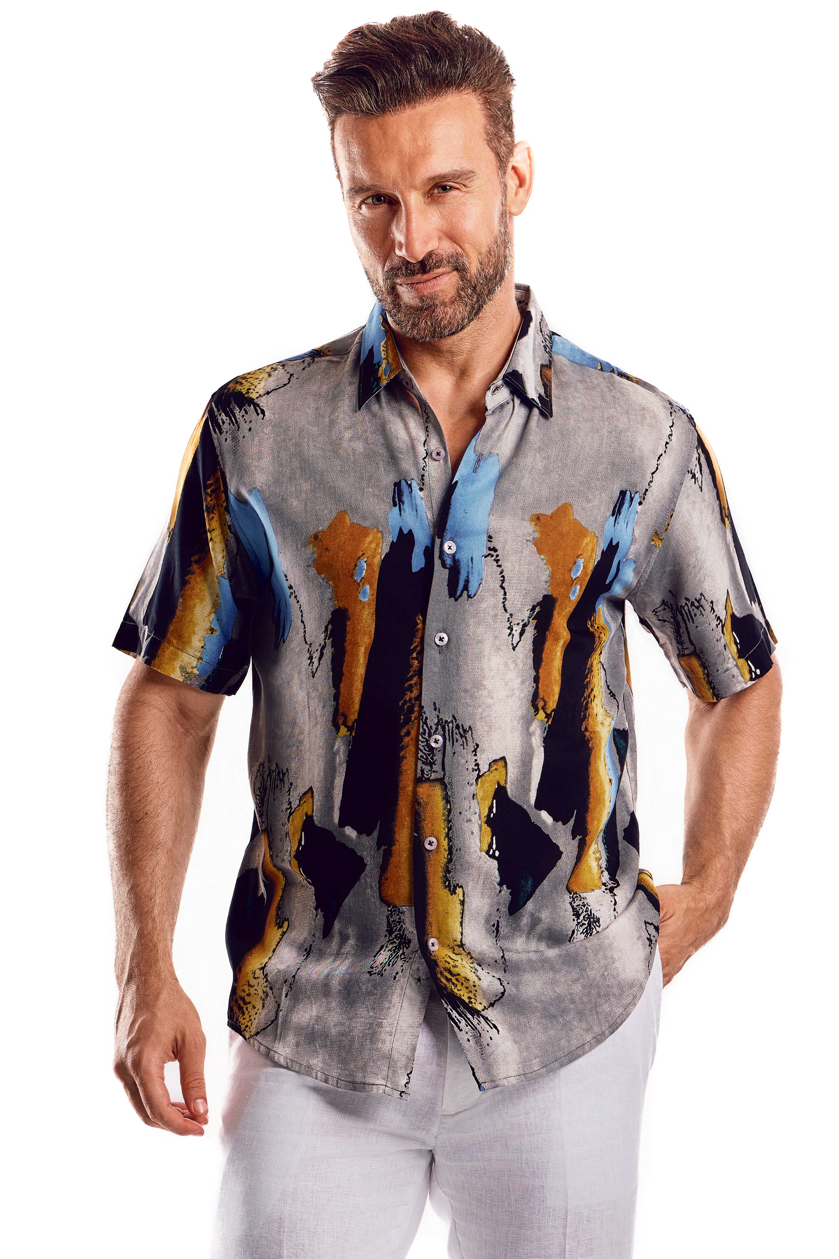 Short-Sleeve Multicolor Boho Abstract Shirt