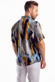 Short-Sleeve Multicolor Boho Abstract Shirt