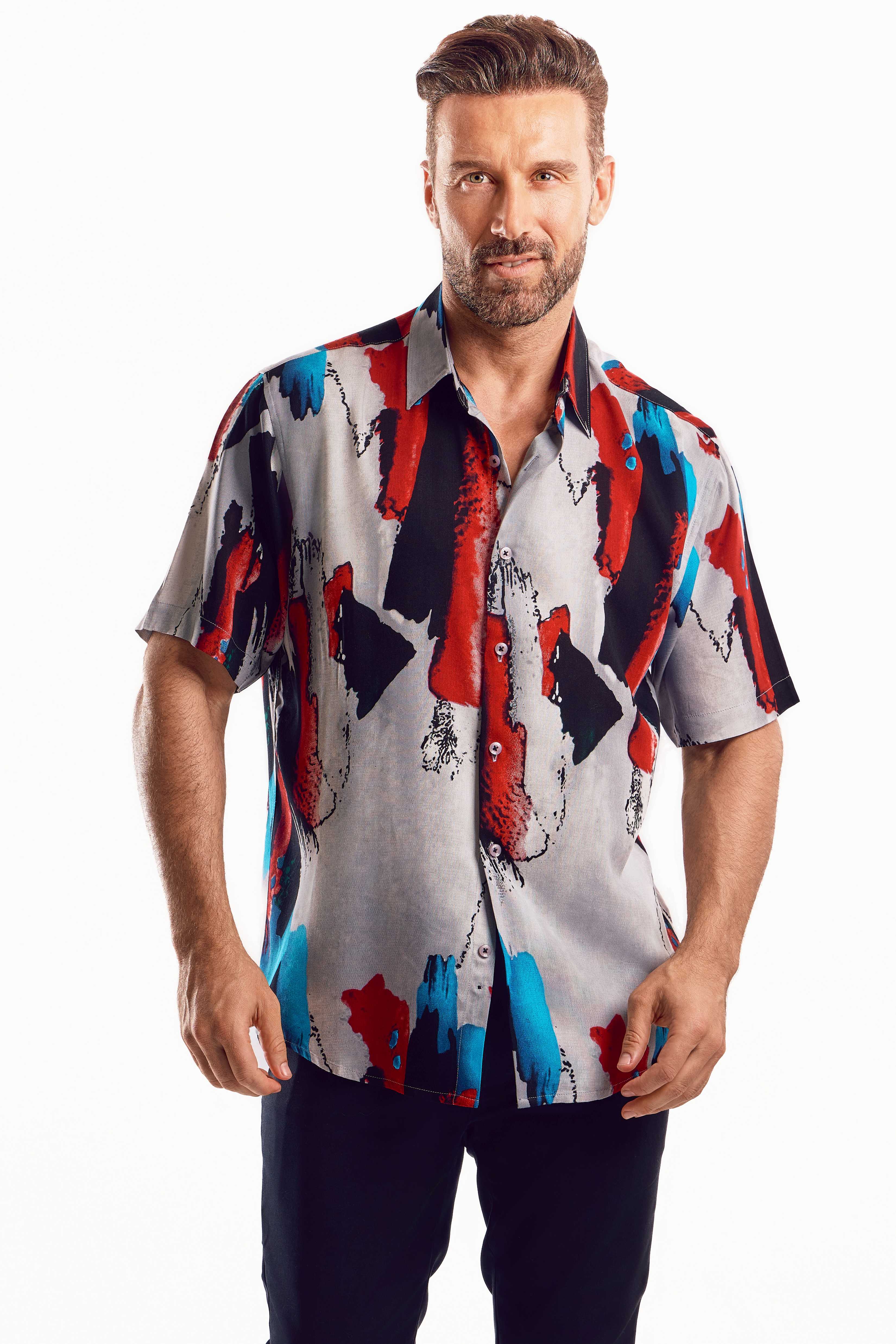 Short-Sleeve Multicolor Boho Abstract Shirt