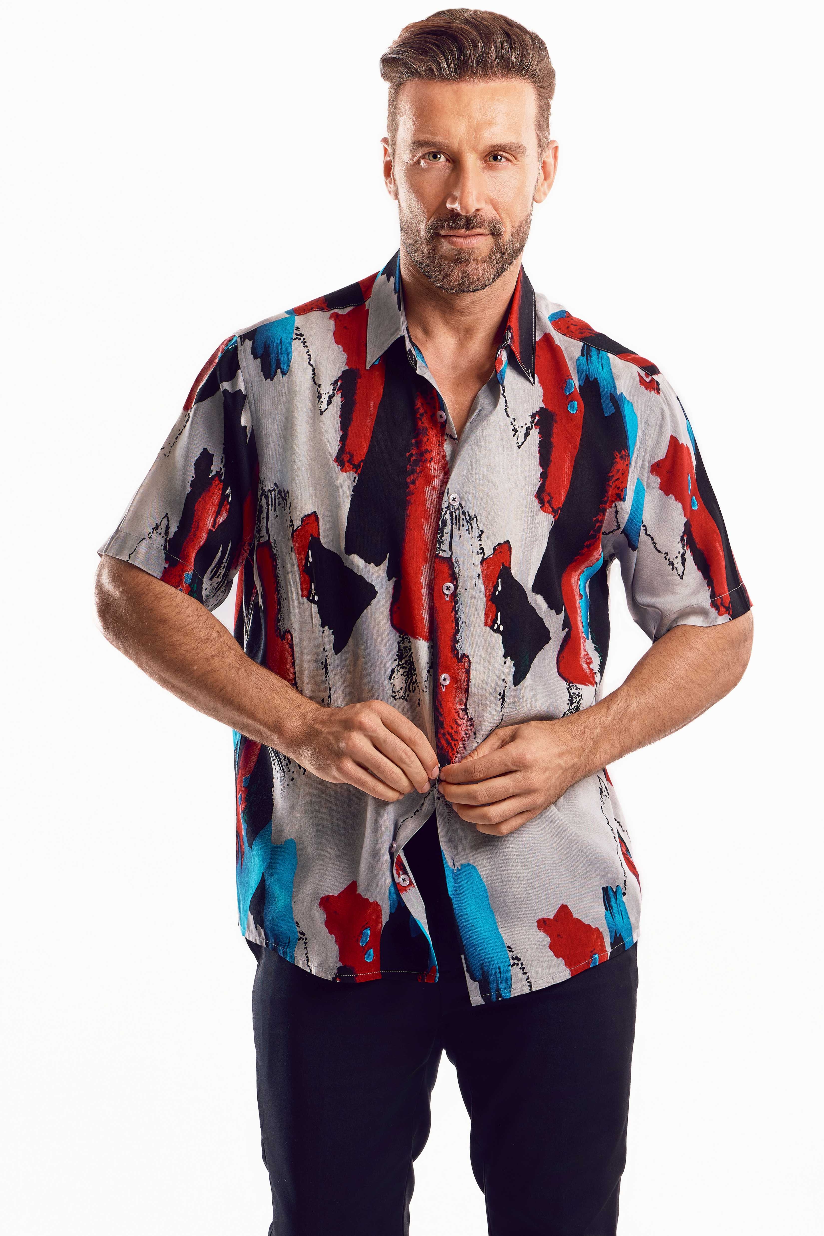 Short-Sleeve Multicolor Boho Abstract Shirt