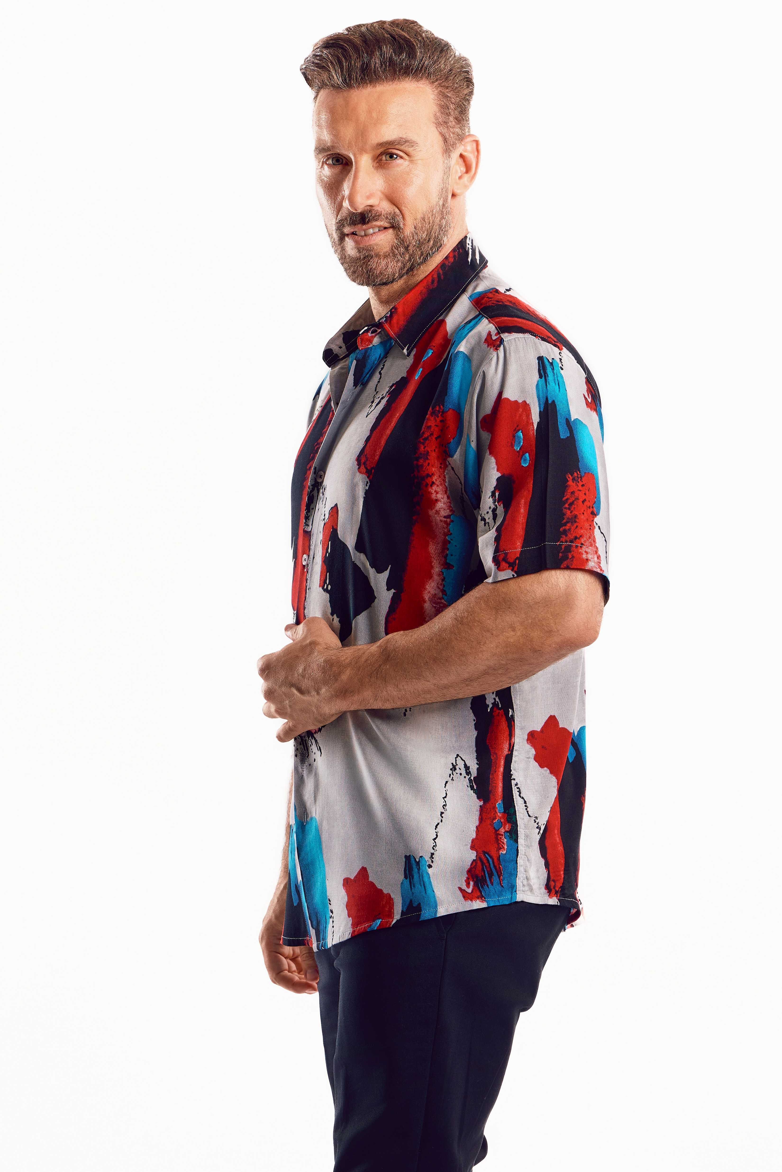 Short-Sleeve Multicolor Boho Abstract Shirt