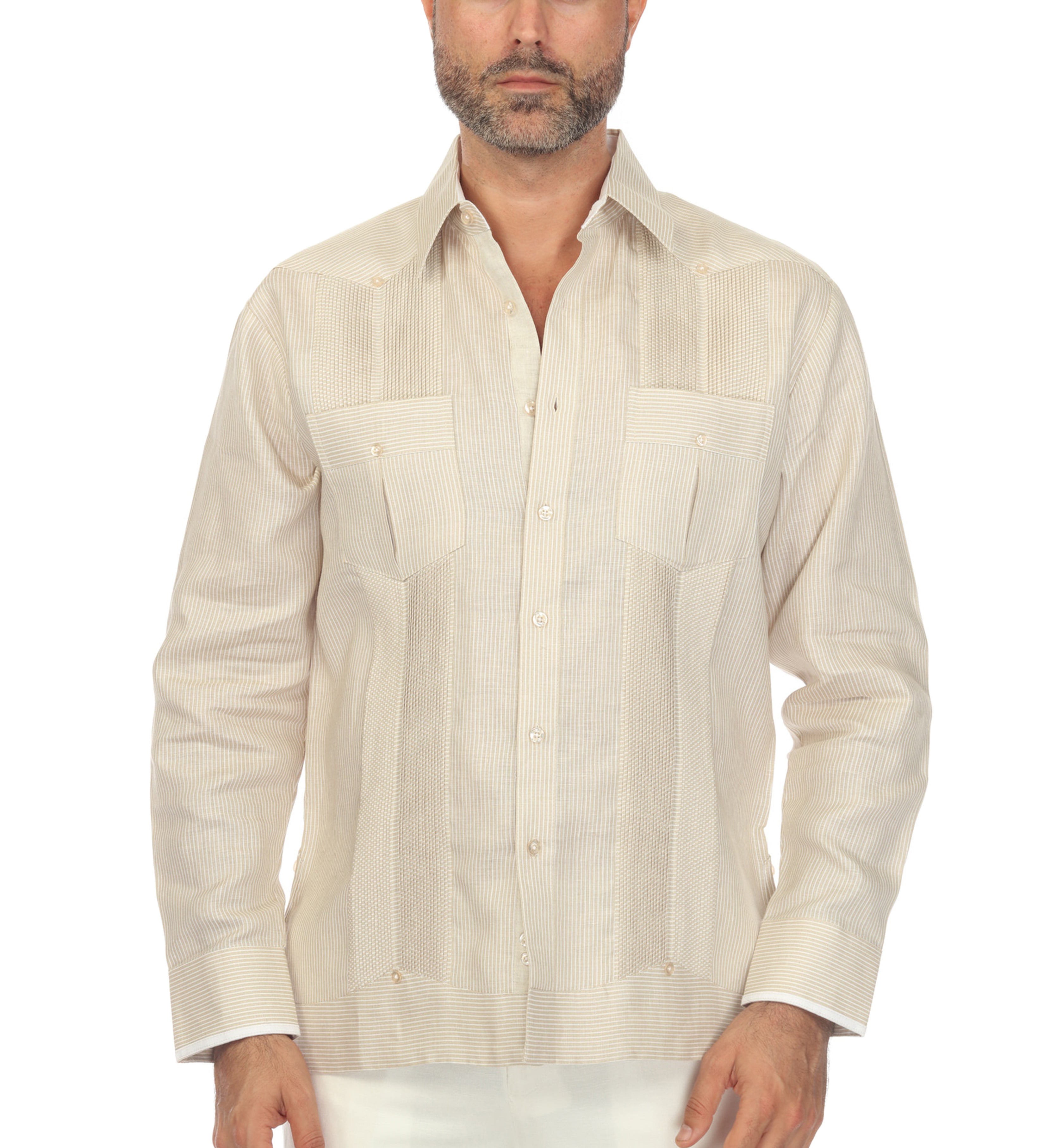 Men's Pinstripe Guayabera Shirt Long Sleeve