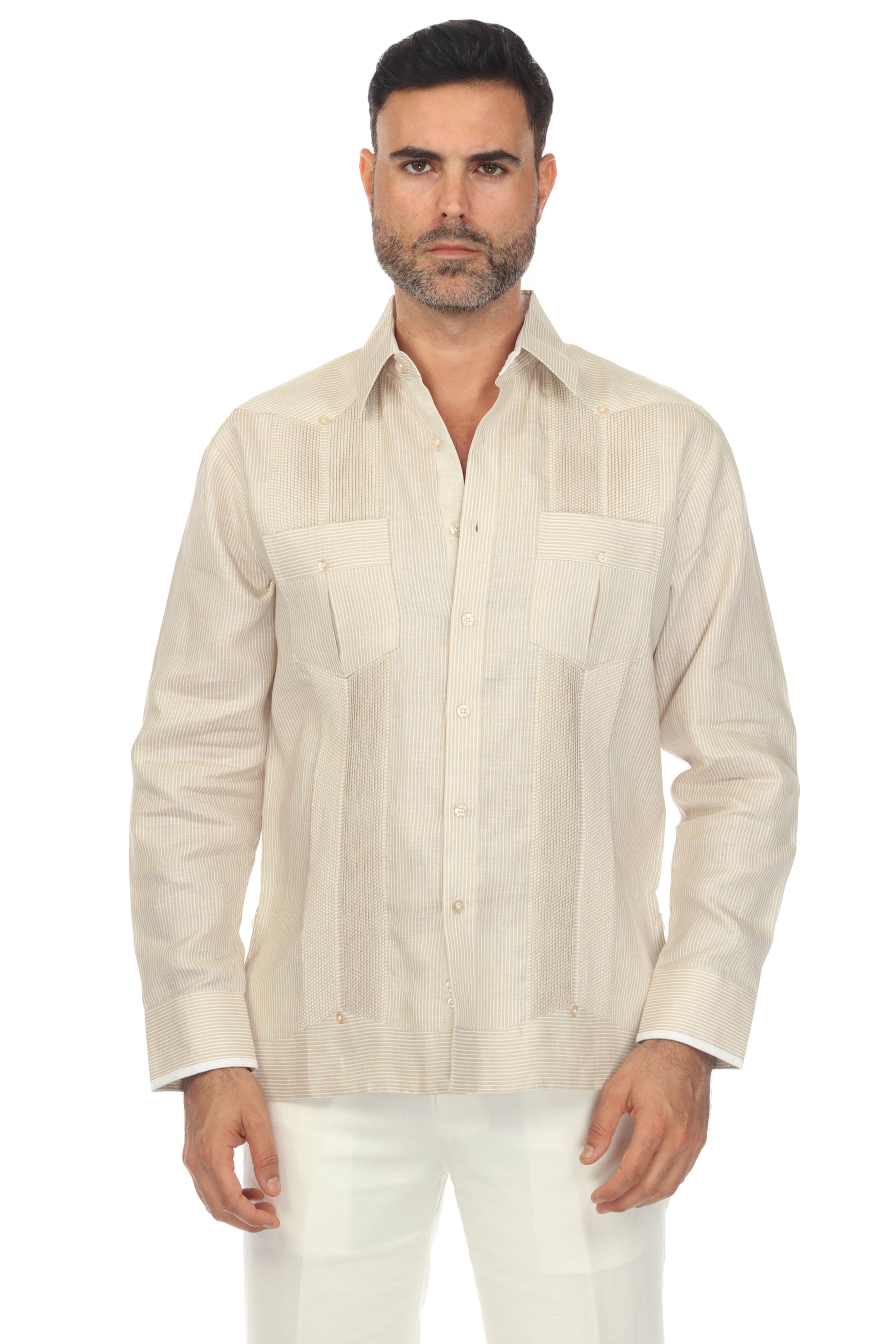 Men's Pinstripe Guayabera Shirt Long Sleeve