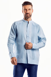 Mojito Men's Mandarin Collar Beach Wedding Guayabera Shirt 100% Linen Long Sleeve