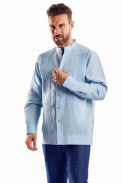 Mojito Men's Mandarin Collar Beach Wedding Guayabera Shirt 100% Linen Long Sleeve