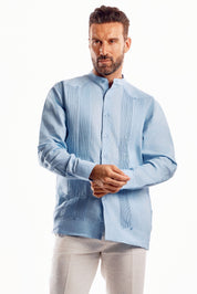 Mojito Men's Mandarin Collar Beach Wedding Guayabera Shirt 100% Linen Long Sleeve