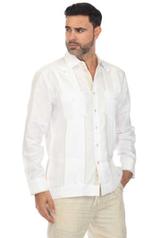 Mojito Men's 100% Linen Guayabera Chacabana Shirt Long Sleeve with Print Trim Accent