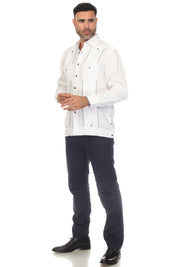 Mojito Men's 100% Linen Guayabera Chacabana Shirt Long Sleeve with Print Trim Accent